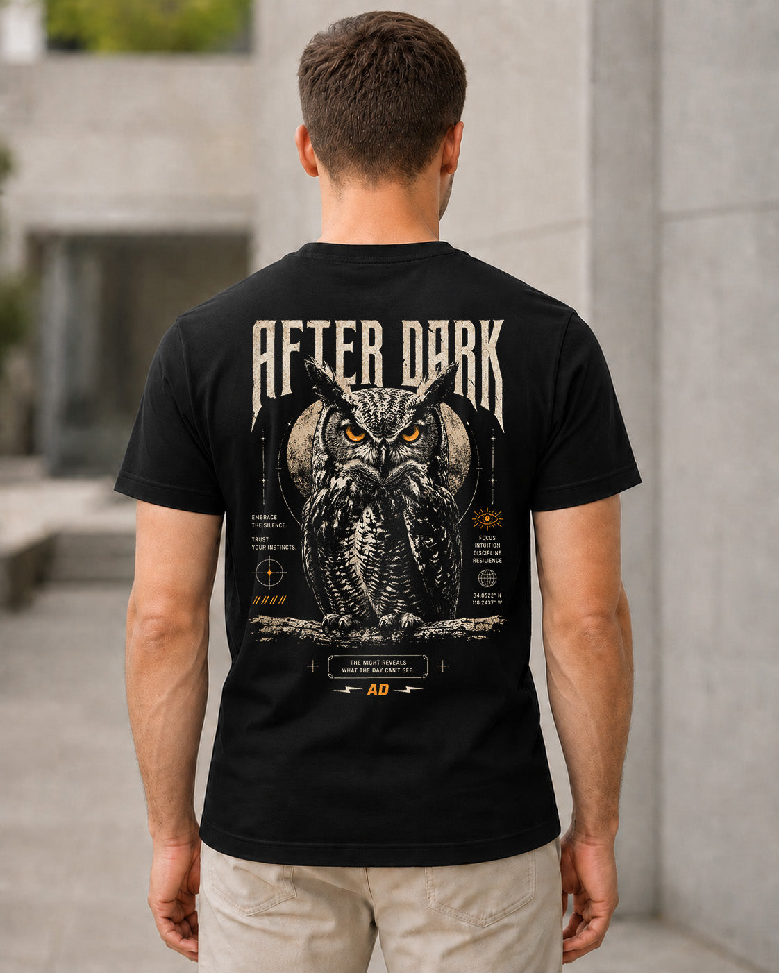 After Dark T-Shirt – Bio-Baumwolle Shirt Schwarz, Rückenprint