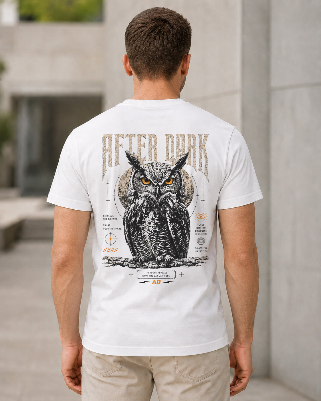After Dark T-Shirt – Bio-Baumwolle Shirt Weiss, Rückenprint