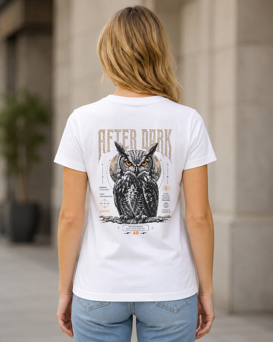 After Dark T-Shirt – Frauen Shirt Weiss, Rückenprint