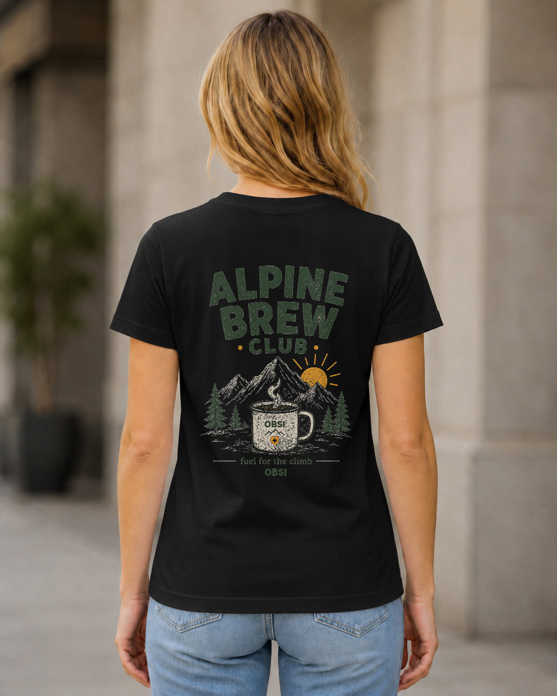 Alpine Brew Club T-Shirt – Frauen Shirt Schwarz, Rückenprint