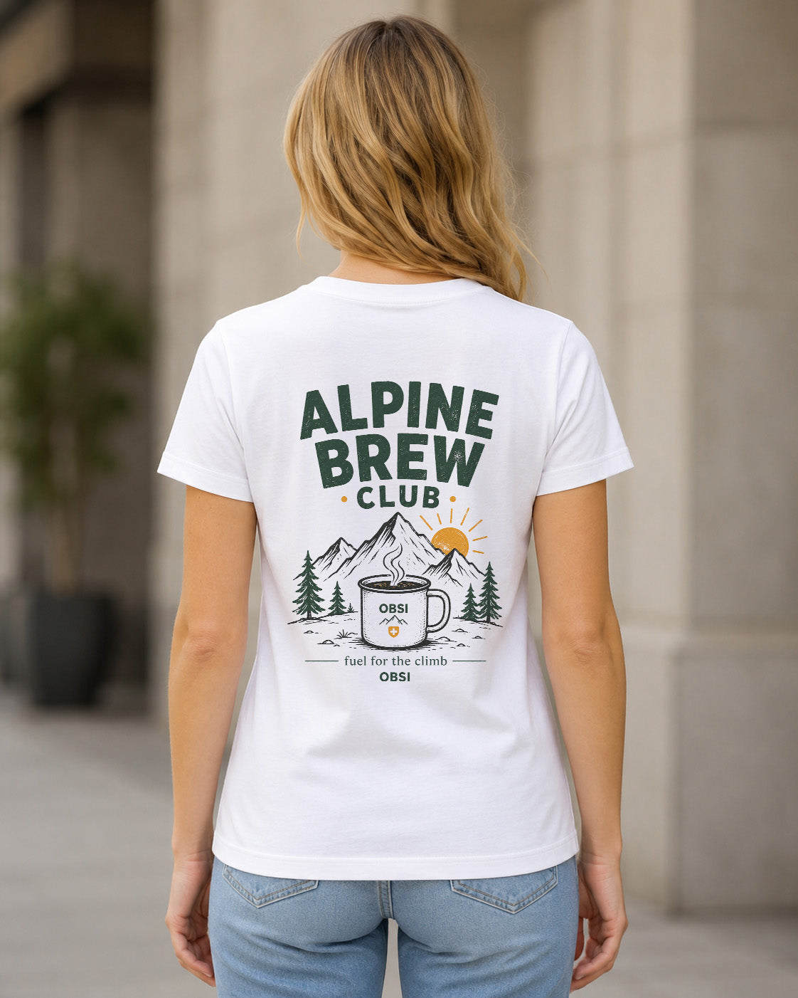 Alpine Brew Club T-Shirt – Frauen Shirt Weiss, Rückenprint