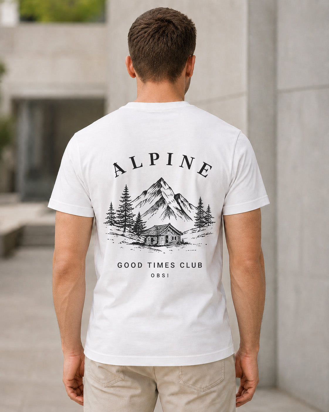 Alpine Good Times Club T-Shirt – Bio-Baumwolle Shirt Weiss, Rückenprint