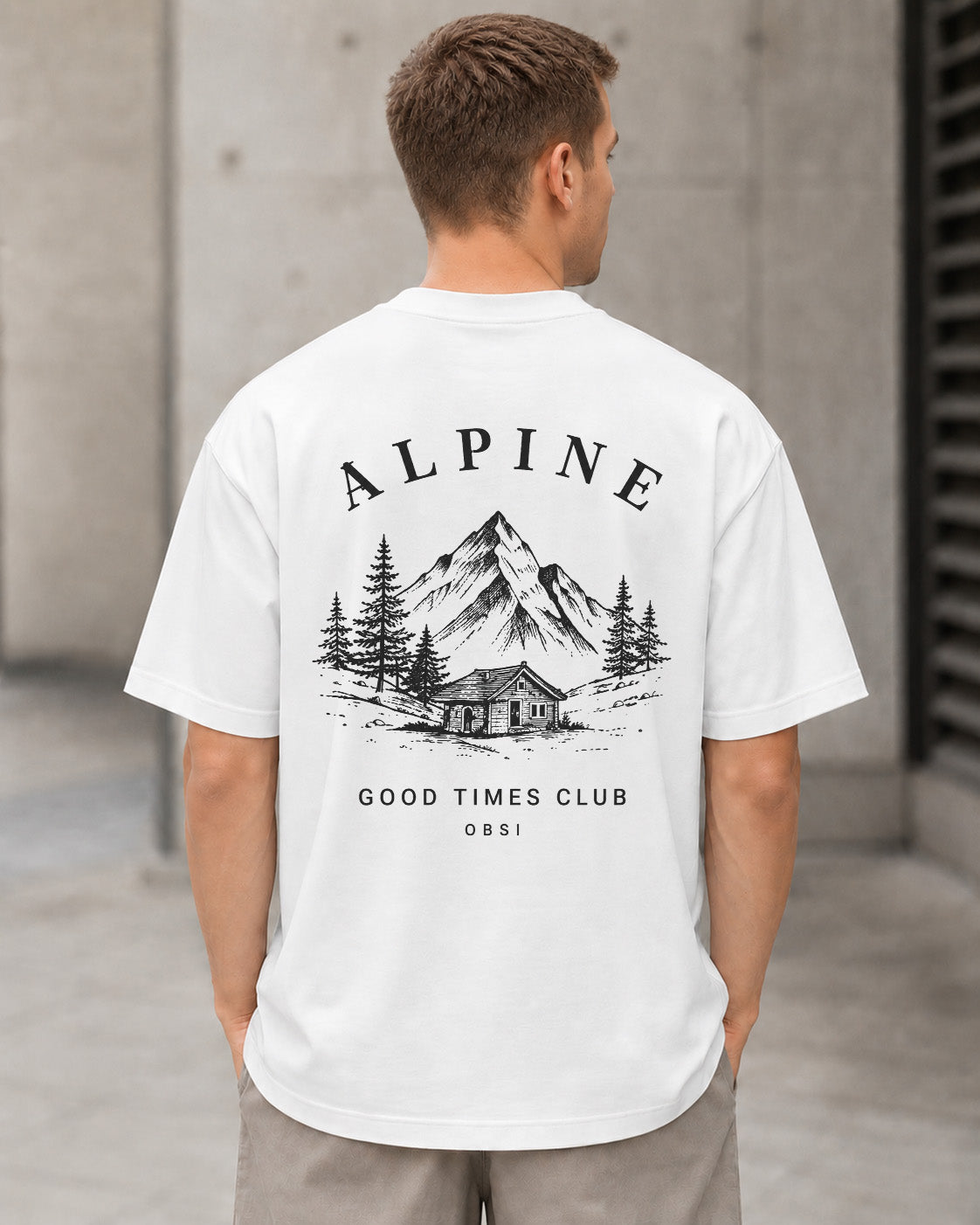 Alpine Good Times Club T-Shirt – Heavyweight Oversize Shirt Weiss, Rückenprint