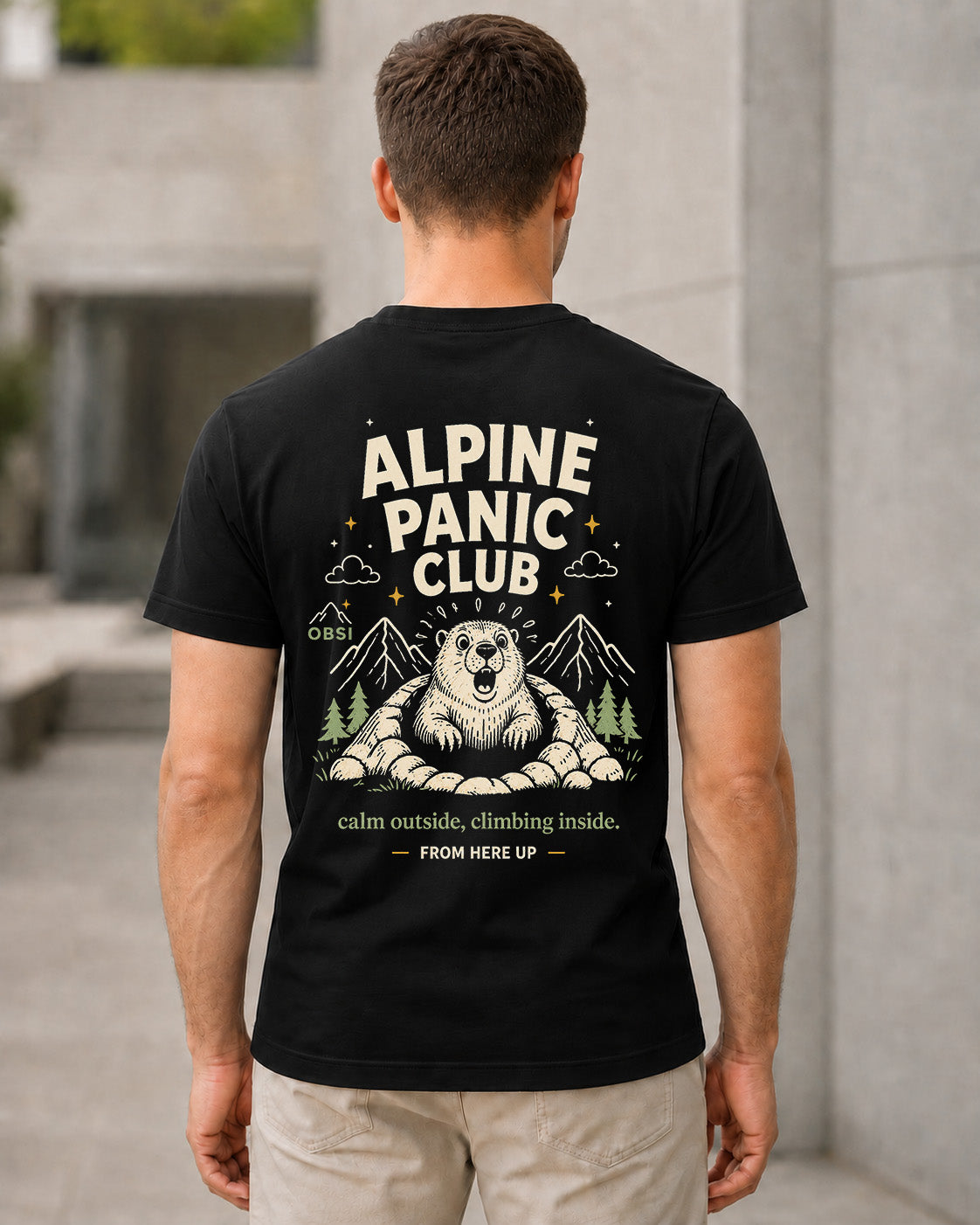 Alpine Panic Club T-Shirt – Bio-Baumwolle Shirt Schwarz, Rückenprint