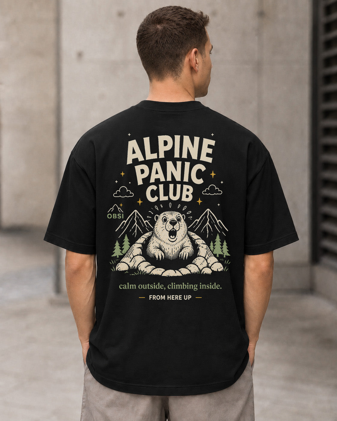 Alpine Panic Club T-Shirt – Heavyweight Oversize Shirt Schwarz, Rückenprint