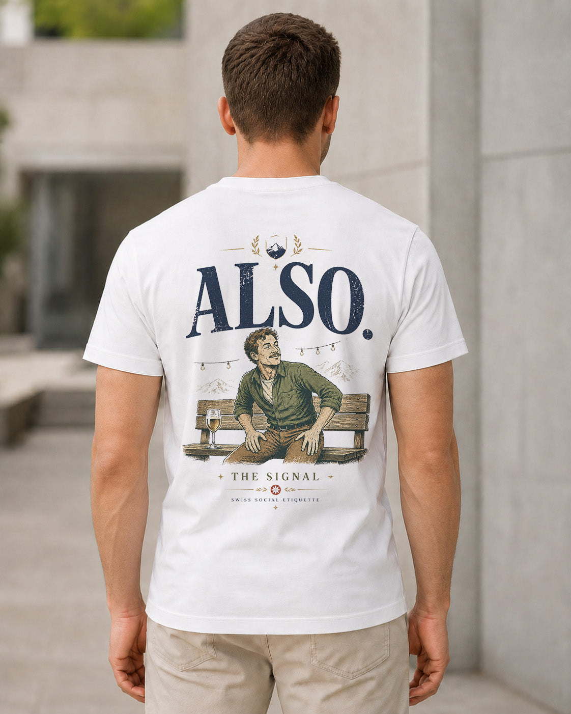 Also The Signal T-Shirt – Bio-Baumwolle Shirt Weiss, Rückenprint