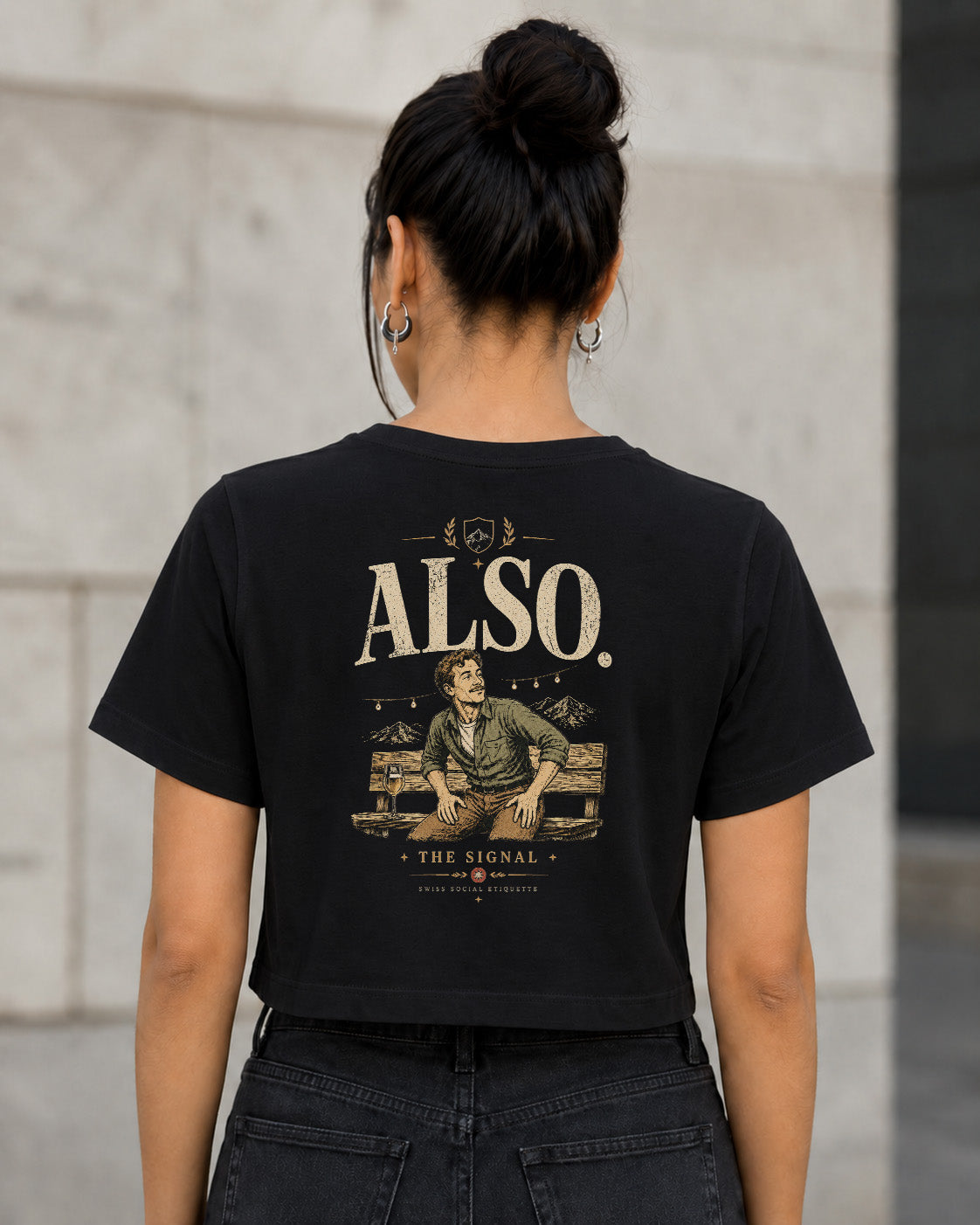 Also The Signal T-Shirt – Frauen Crop Shirt Schwarz, Rückenprint