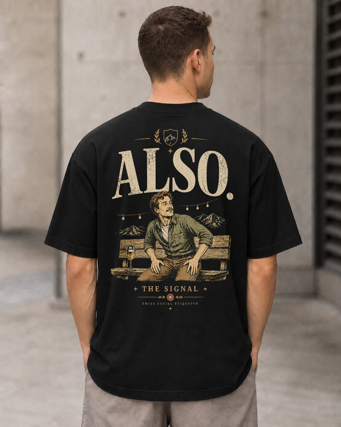 Also The Signal T-Shirt – Heavyweight Oversize Shirt Schwarz, Rückenprint