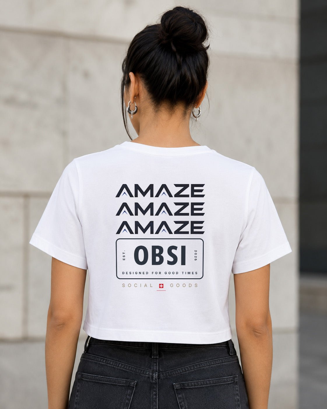 Amaze T-Shirt – Frauen Crop Shirt Weiss, Rückenprint