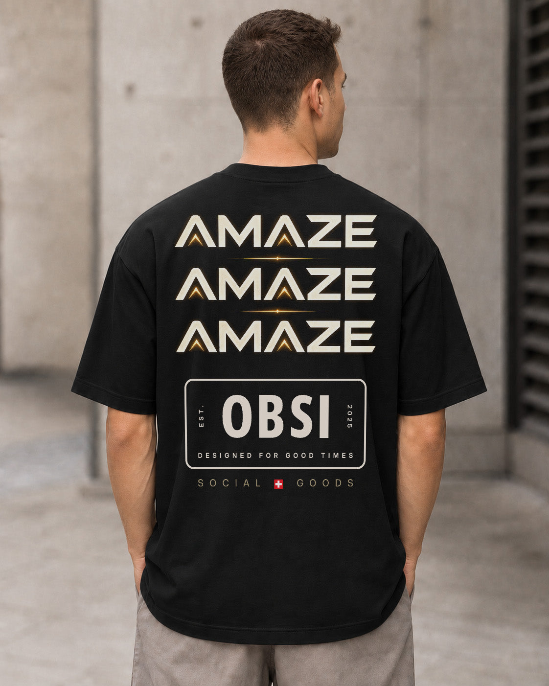 Amaze T-Shirt – Heavyweight Oversize Shirt Schwarz, Rückenprint