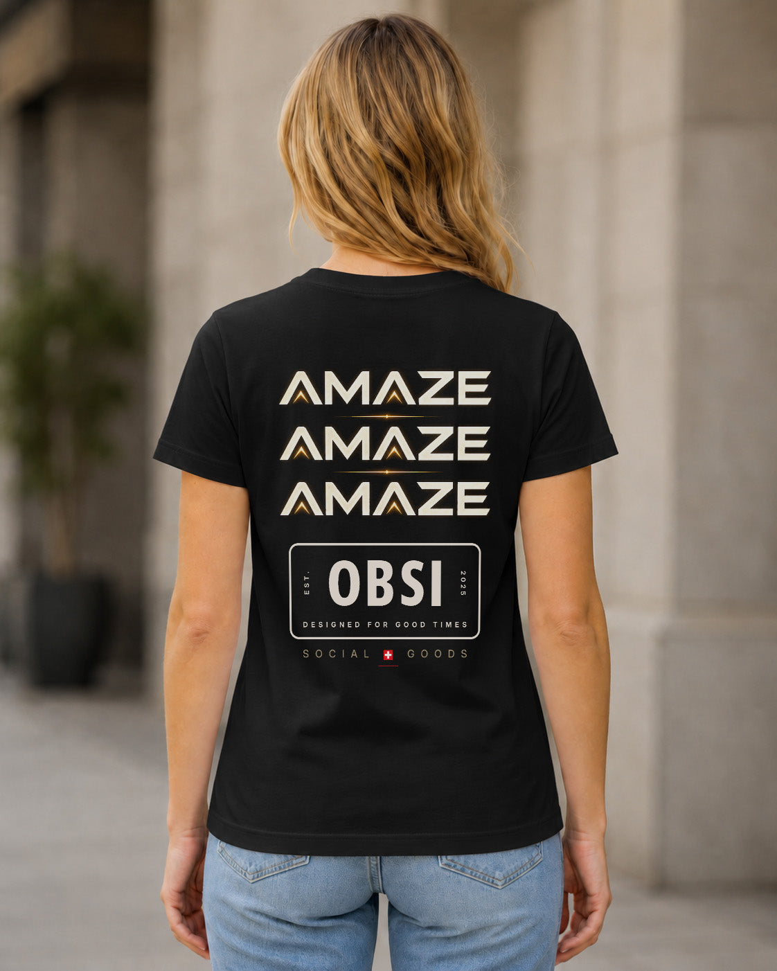 Amaze T-Shirt – Frauen Shirt Schwarz, Rückenprint