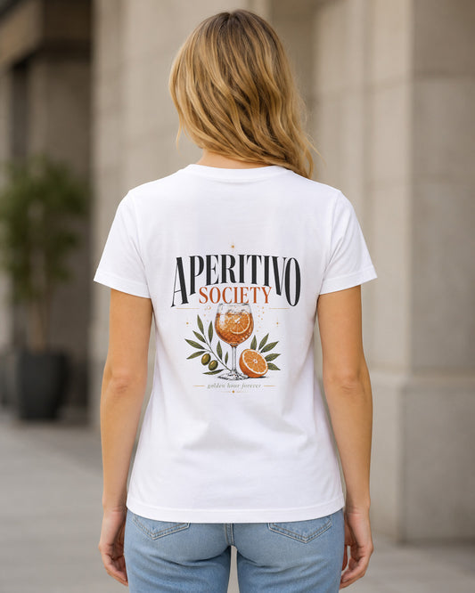 Aperitivo Society T-Shirt – Frauen Shirt Weiss, Rückenprint