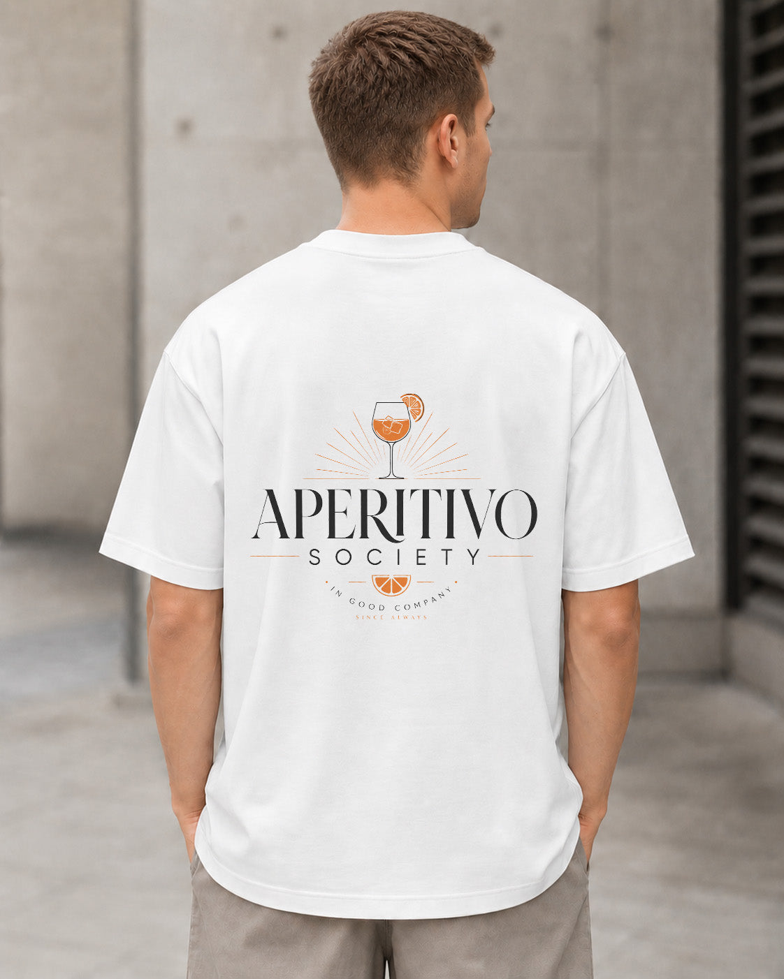 Aperitivo Society Golden Hour T-Shirt – Heavyweight Oversize Shirt Weiss, Rückenprint