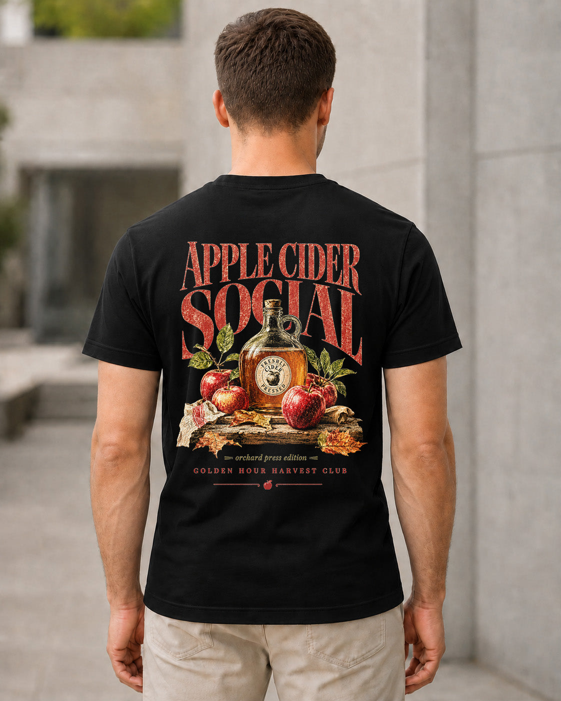 Apple Cider Social T-Shirt – Bio-Baumwolle Shirt Schwarz, Rückenprint
