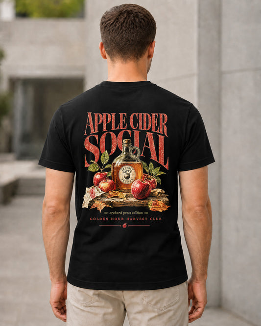 Apple Cider Social T-Shirt – Bio-Baumwolle Shirt Schwarz, Rückenprint
