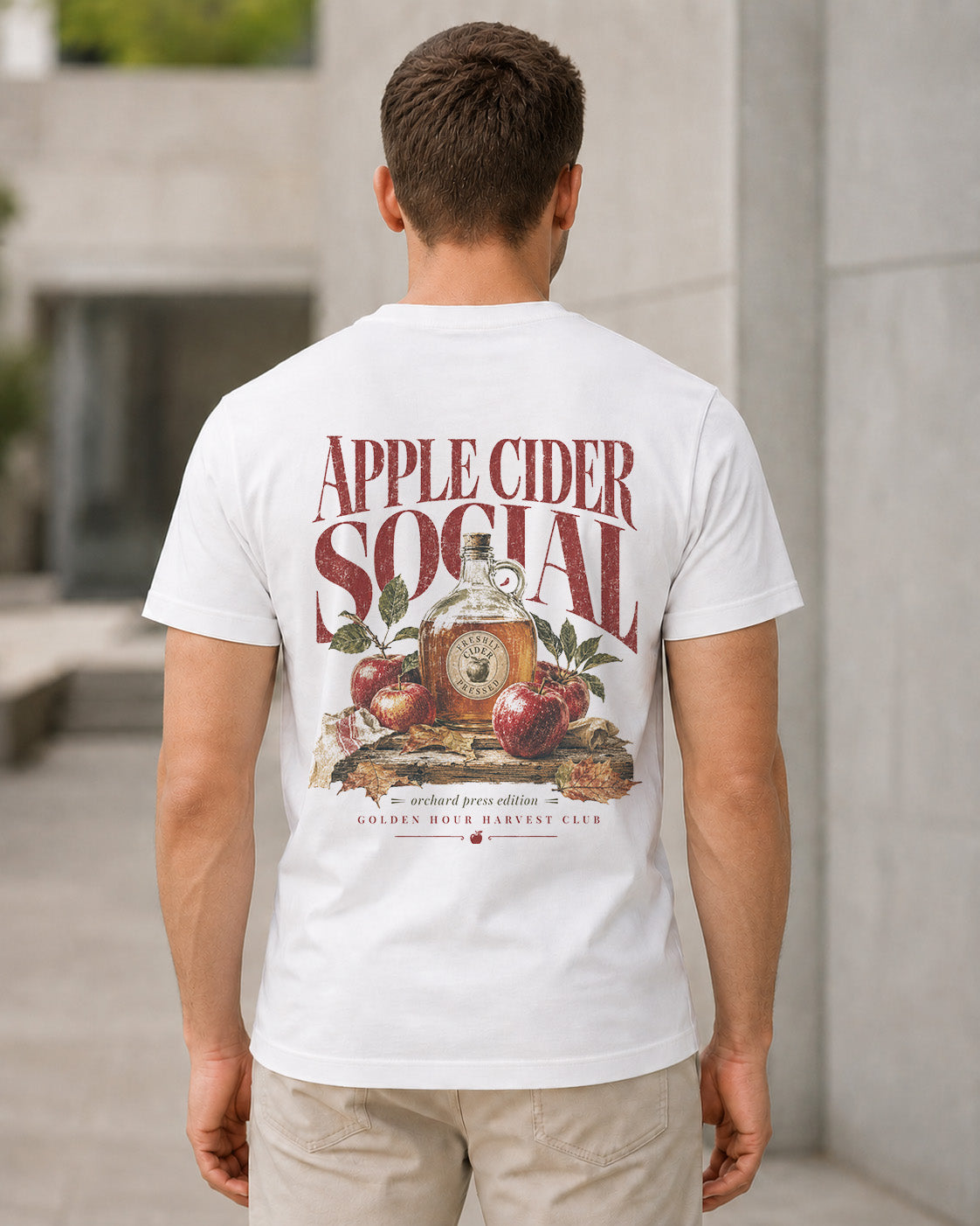 Apple Cider Social T-Shirt – Bio-Baumwolle Shirt Weiss, Rückenprint