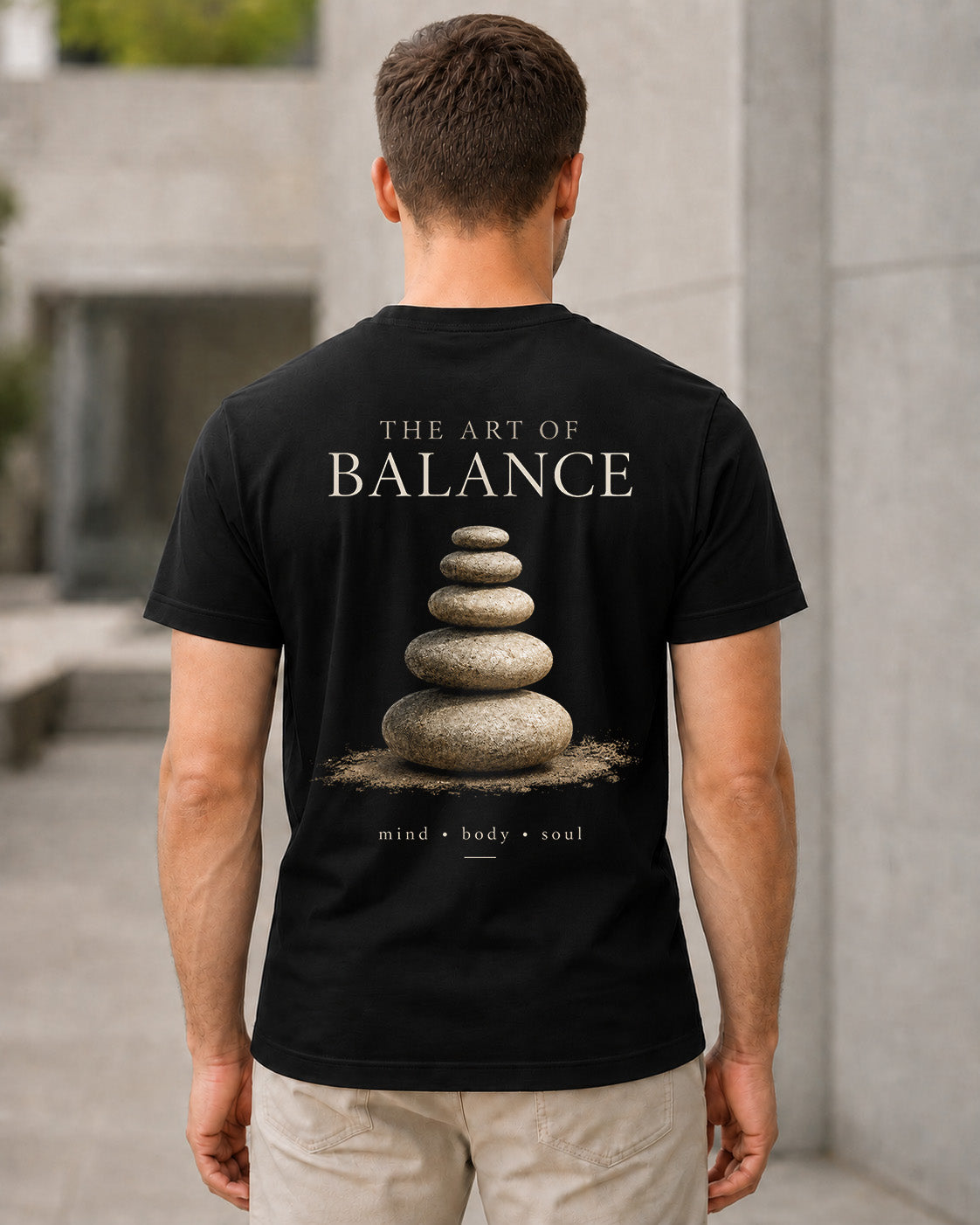 Art of Balance T-Shirt – Bio-Baumwolle Shirt Schwarz, Rückenprint