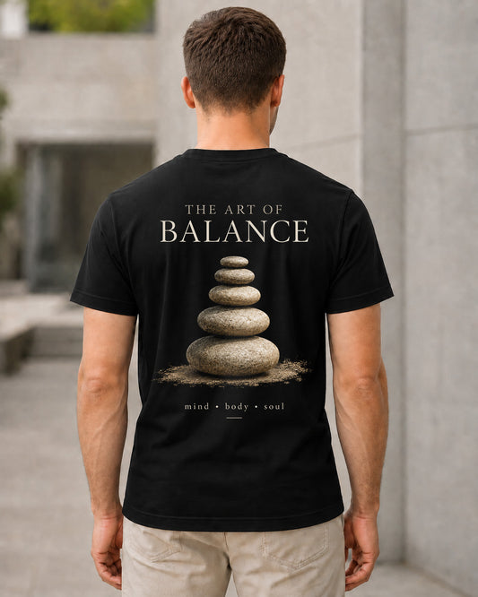 Art of Balance T-Shirt – Bio-Baumwolle Shirt Schwarz, Rückenprint