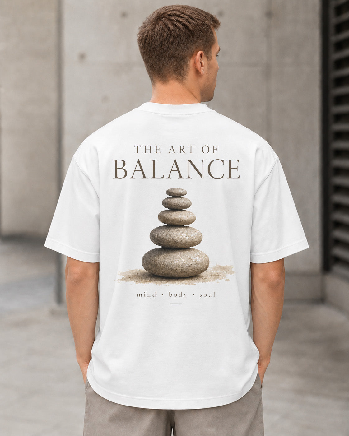 Art of Balance T-Shirt – Heavyweight Oversize Shirt Weiss, Rückenprint