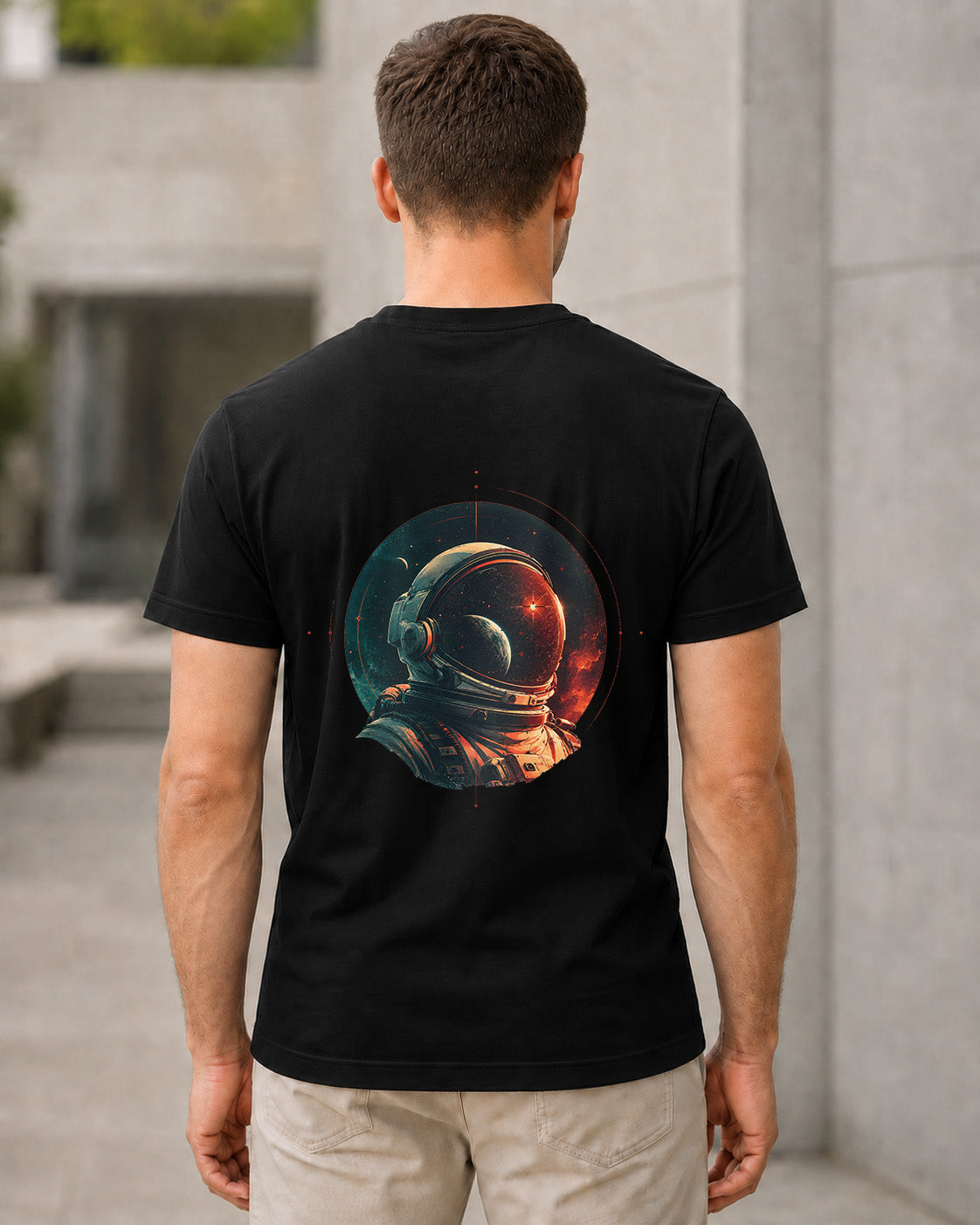Astronaut T-Shirt – Bio-Baumwolle Shirt Schwarz, Rückenprint