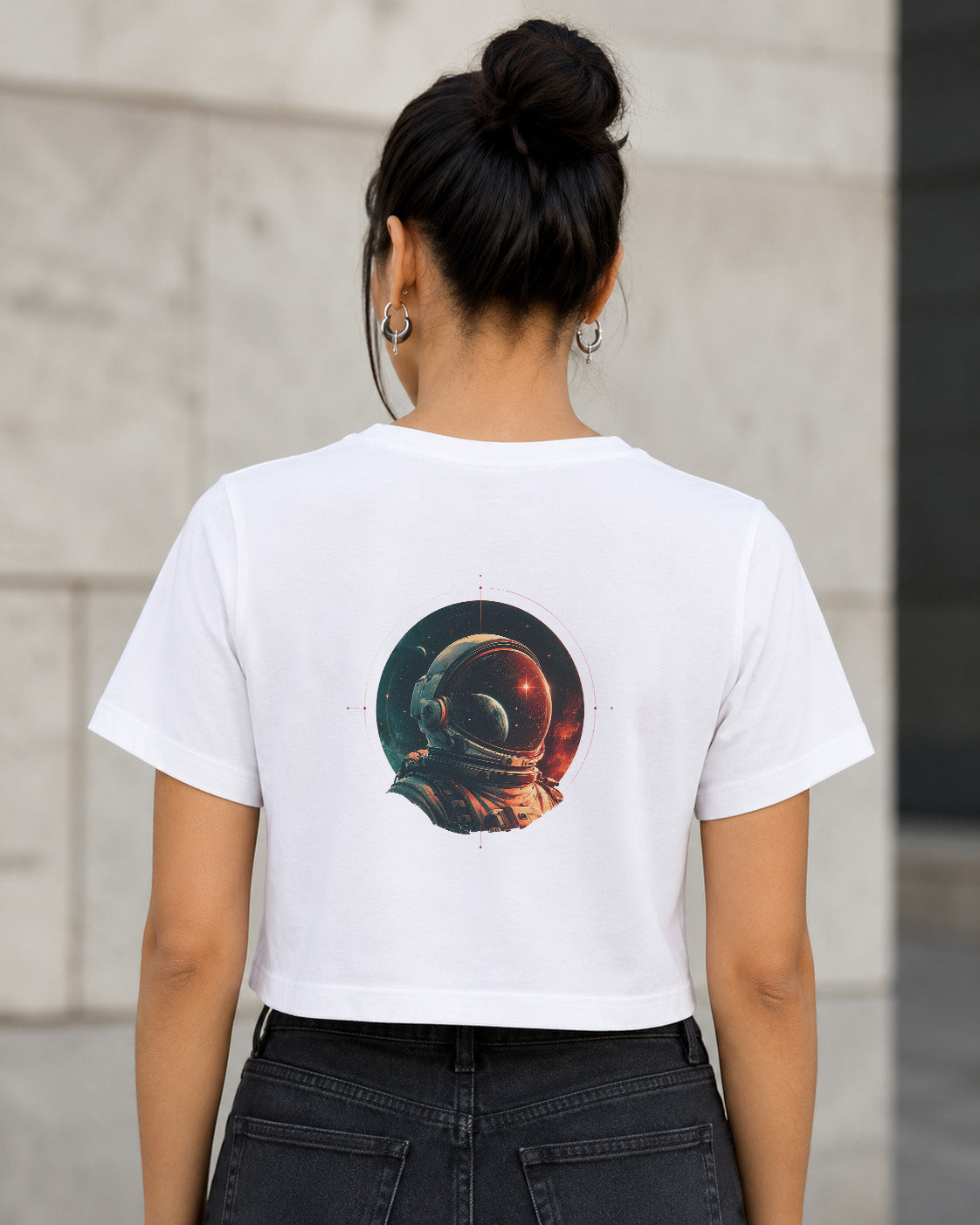 Astronaut T-Shirt – Frauen Crop Shirt Weiss, Rückenprint