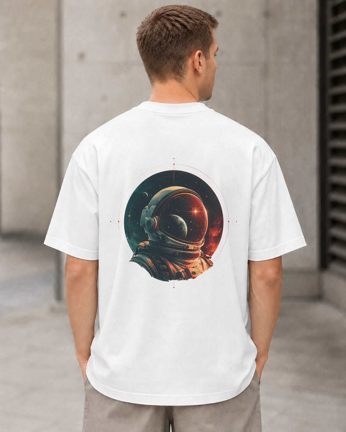 Astronaut T-Shirt – Heavyweight Oversize Shirt Weiss, Rückenprint