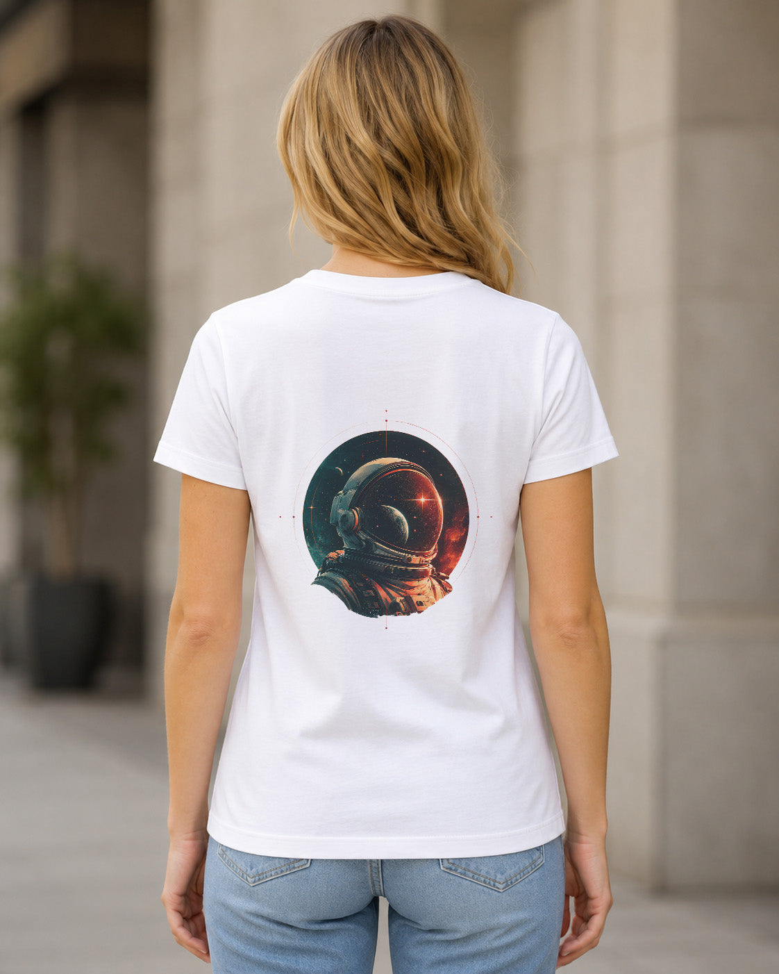 Astronaut T-Shirt – Frauen Shirt Weiss, Rückenprint