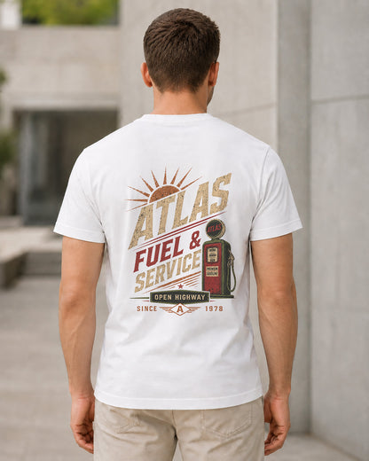 Atlas T-Shirt – Bio-Baumwolle Shirt Weiss, Rückenprint