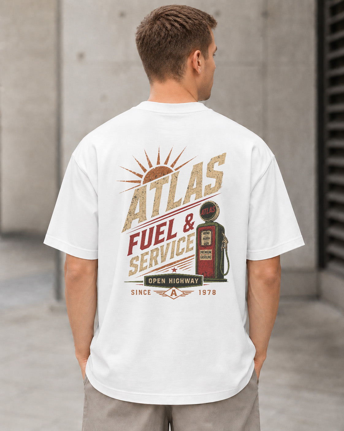 Atlas T-Shirt – Heavyweight Oversize Shirt Weiss, Rückenprint