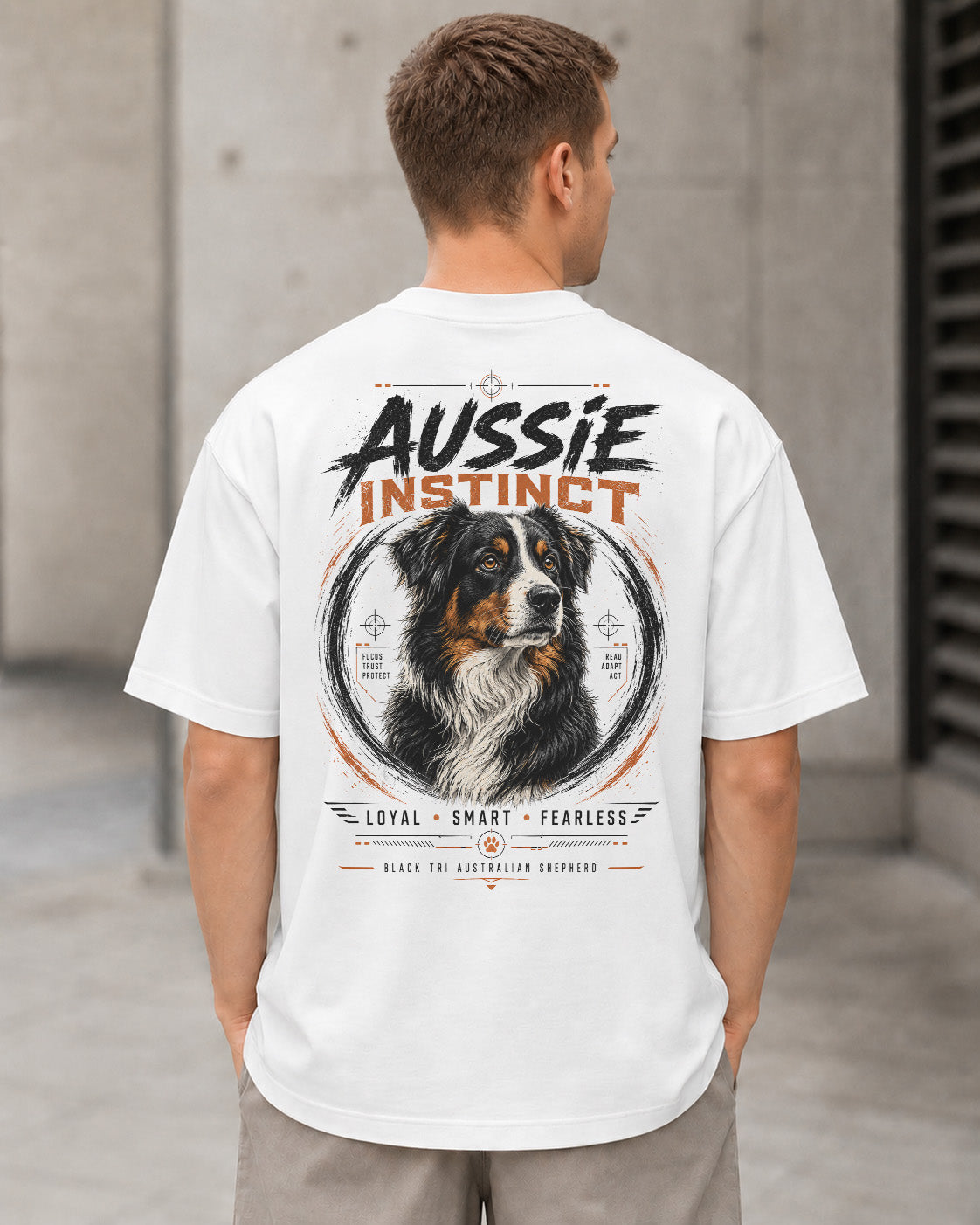 Aussie Instinct T-Shirt – Heavyweight Oversize Shirt Weiss, Rückenprint