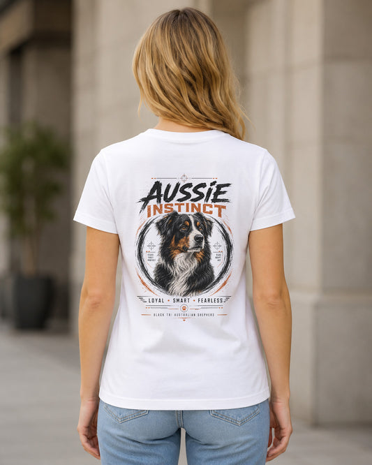 Aussie Instinct T-Shirt – Frauen Shirt Weiss, Rückenprint