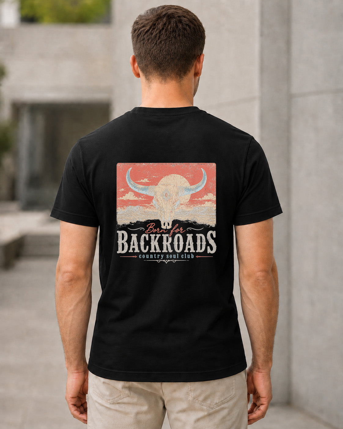Backroads T-Shirt – Bio-Baumwolle Shirt Schwarz, Rückenprint
