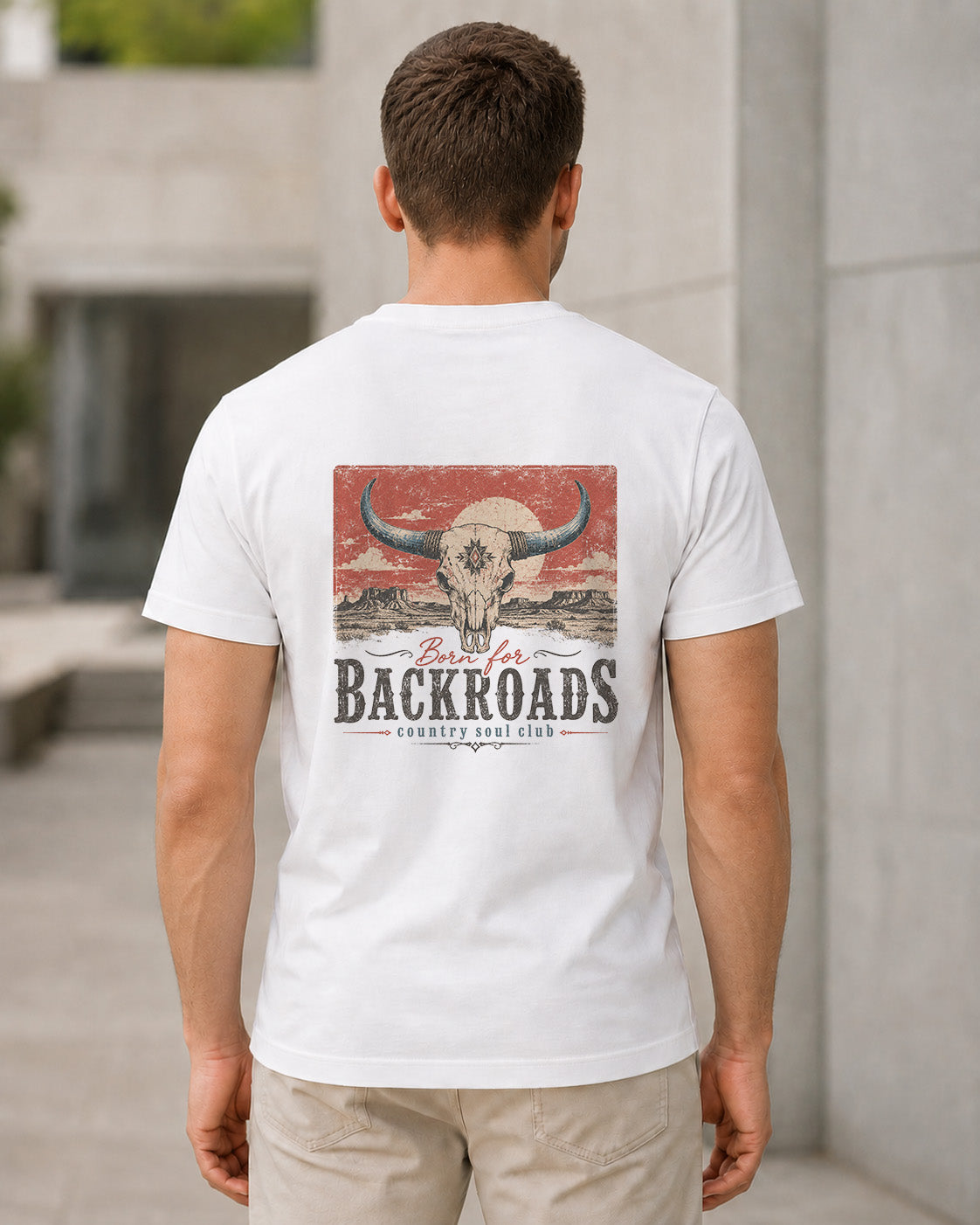 Backroads T-Shirt – Bio-Baumwolle Shirt Weiss, Rückenprint