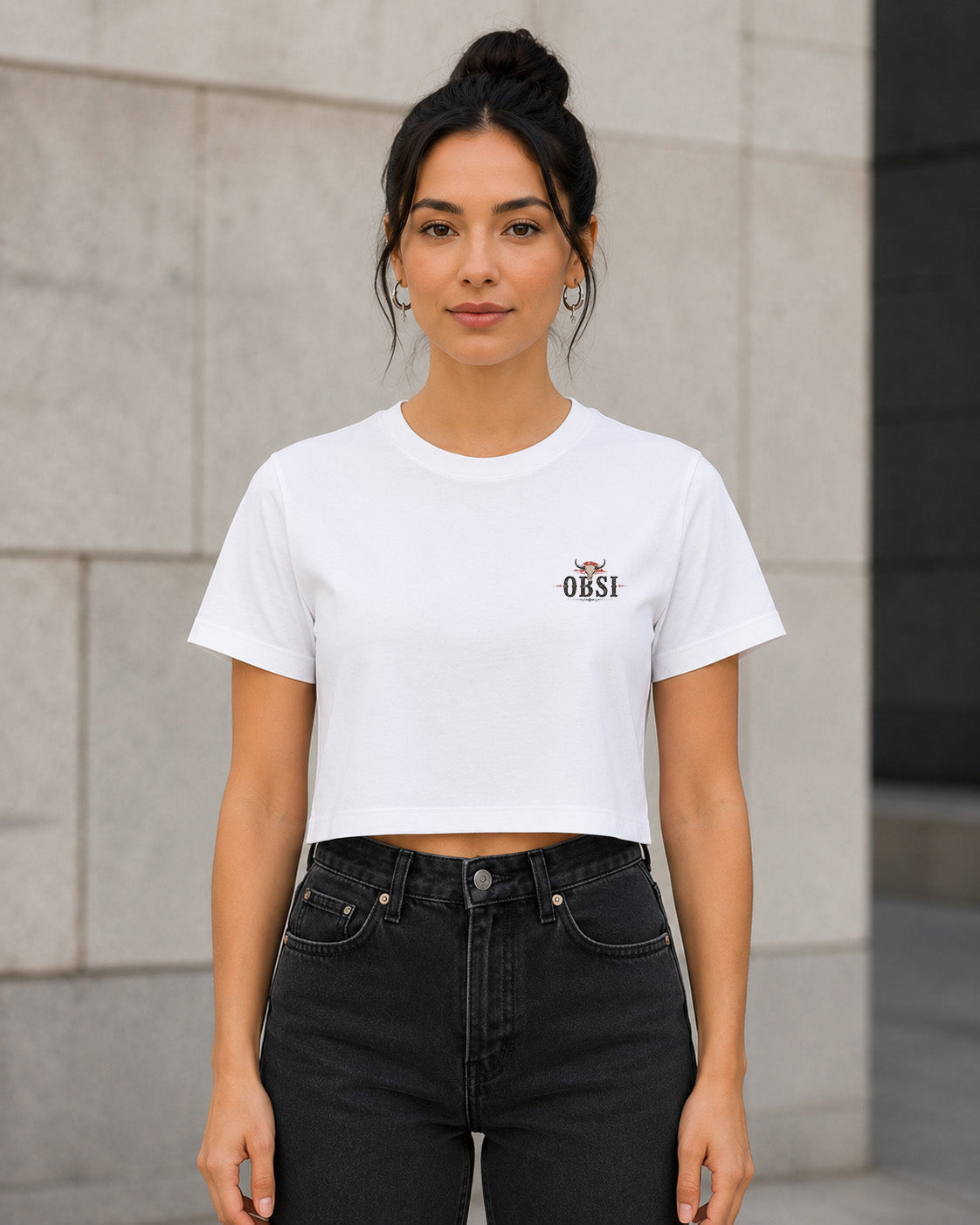 Backroads T-Shirt – Frauen Crop Shirt Weiss, Frontansicht