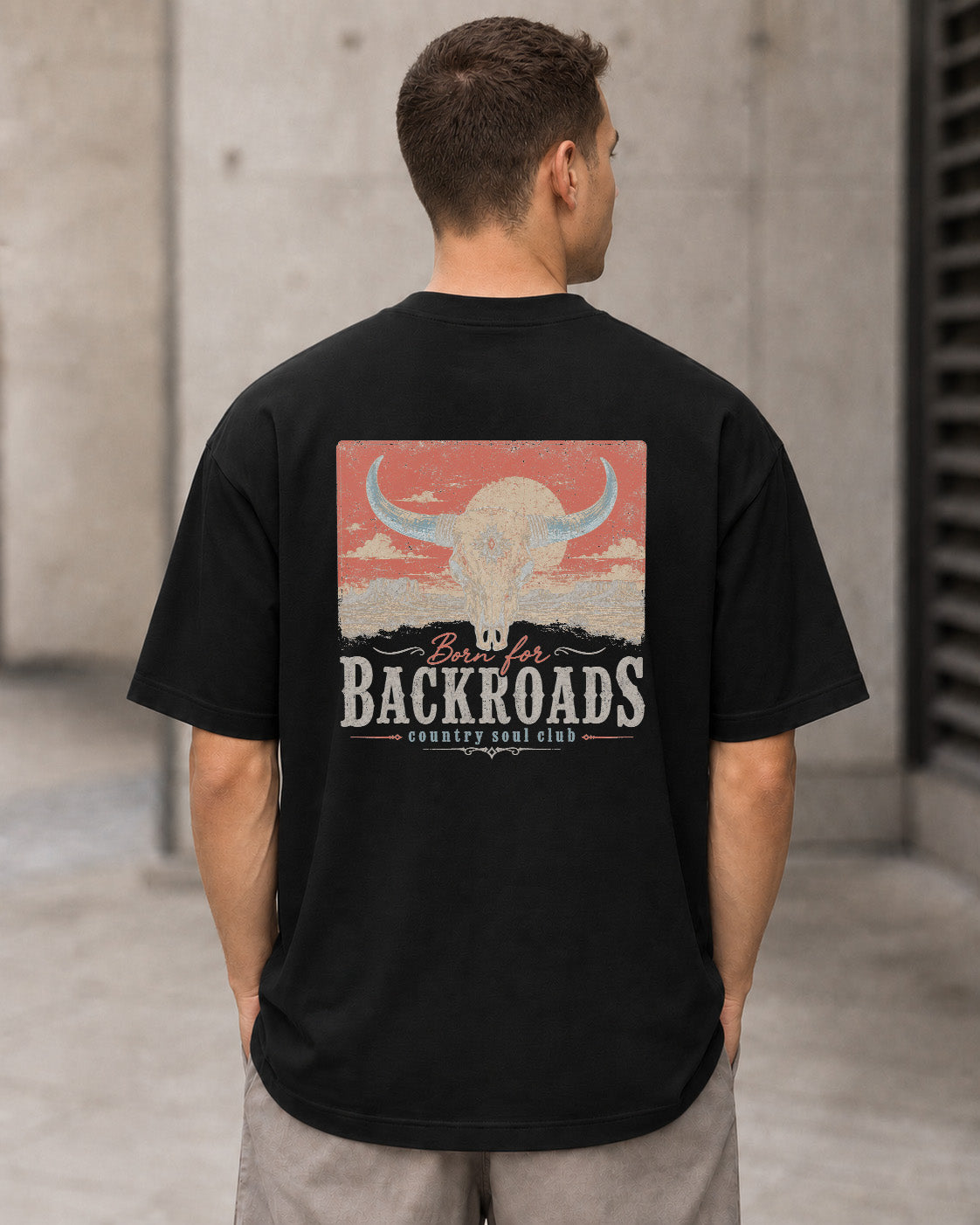 Backroads T-Shirt – Heavyweight Oversize Shirt Schwarz, Rückenprint