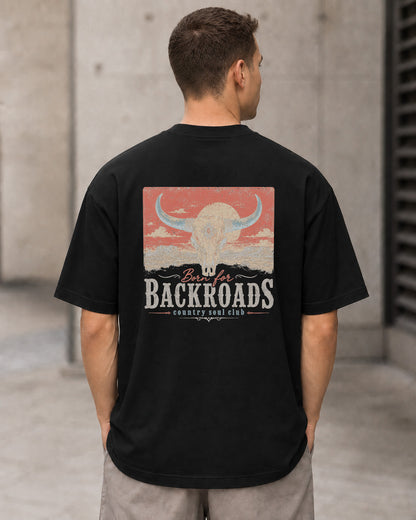 Backroads T-Shirt – Heavyweight Oversize Shirt Schwarz, Rückenprint