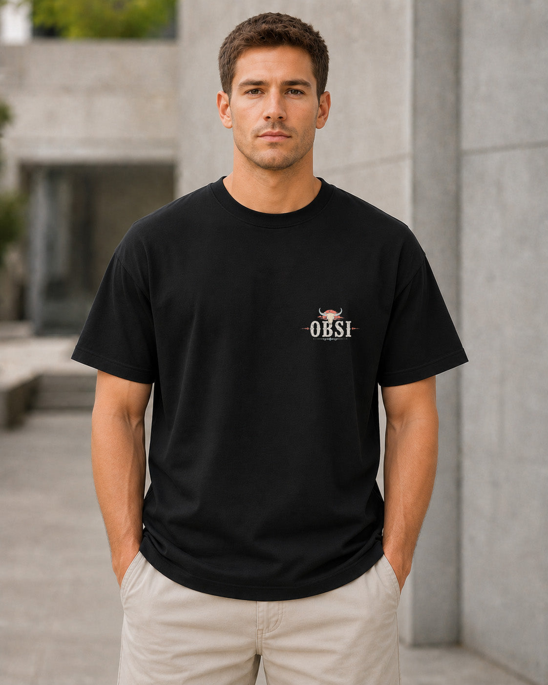 Backroads T-Shirt – Heavyweight Oversize Shirt Schwarz, Frontansicht