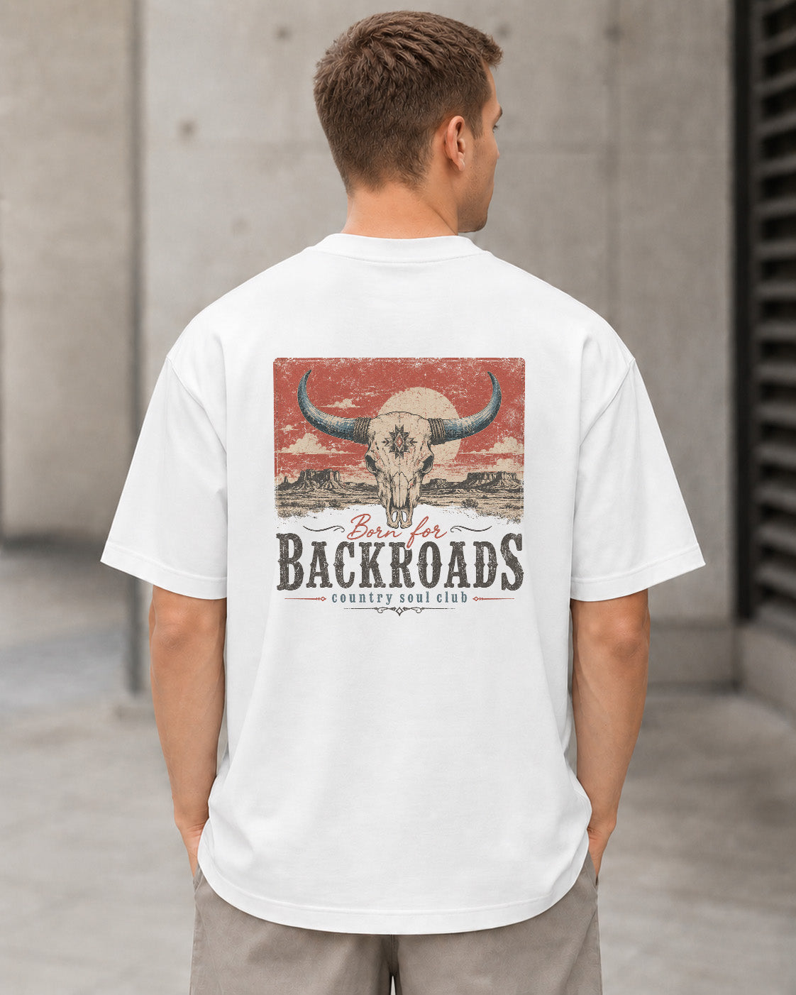 Backroads T-Shirt – Heavyweight Oversize Shirt Weiss, Rückenprint