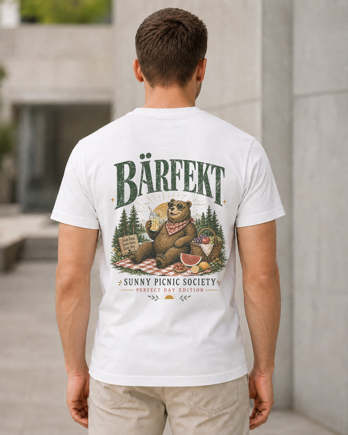 Bärfekt T-Shirt – Bio-Baumwolle Shirt Weiss, Rückenprint