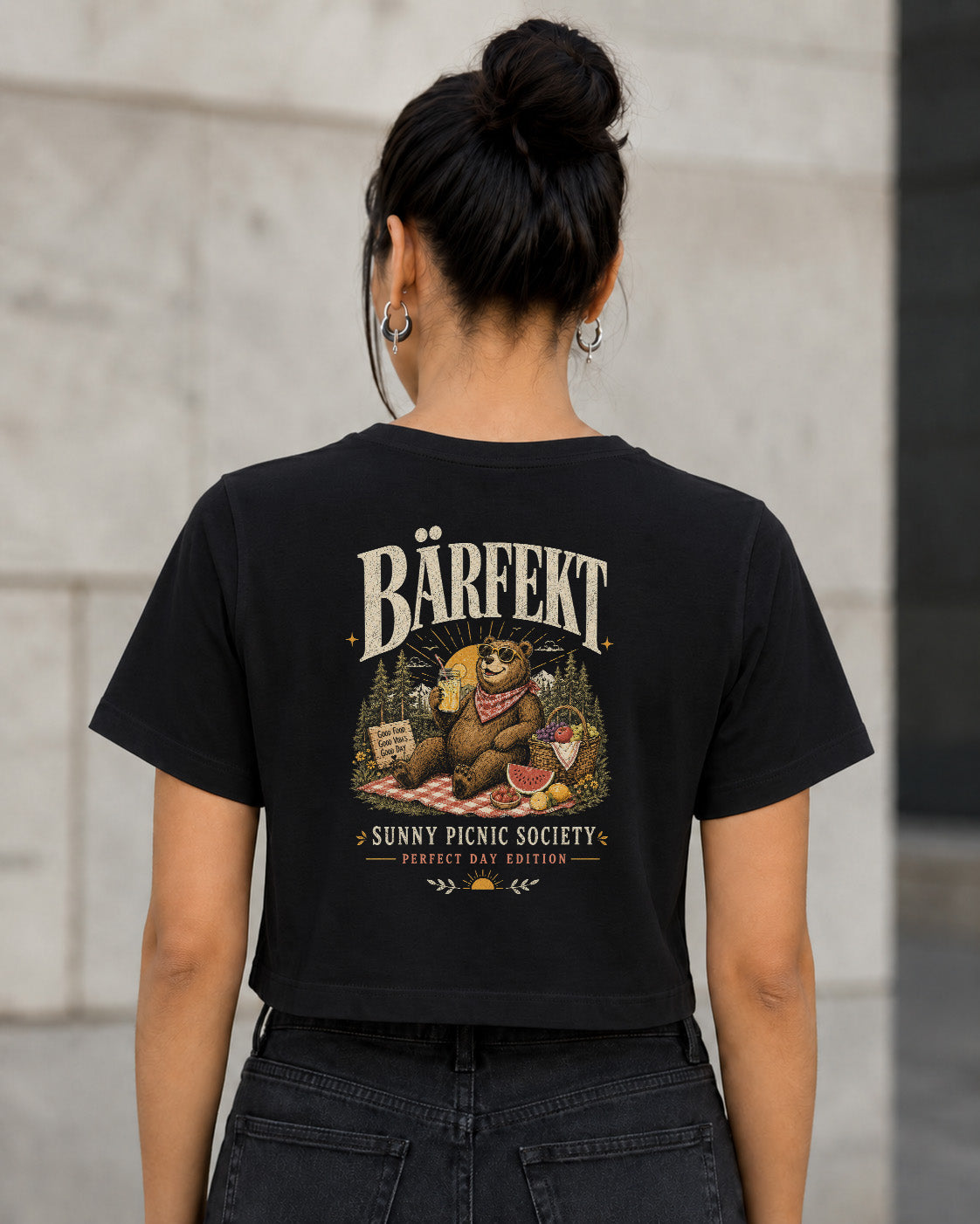 Bärfekt T-Shirt – Frauen Crop Shirt Schwarz, Rückenprint