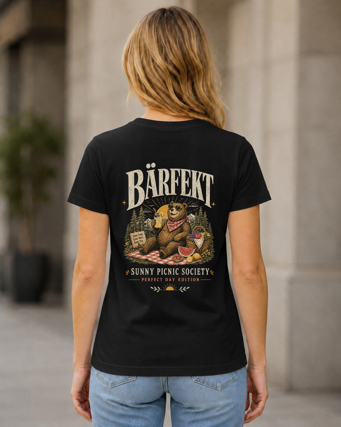 Bärfekt T-Shirt – Frauen Shirt Schwarz, Rückenprint