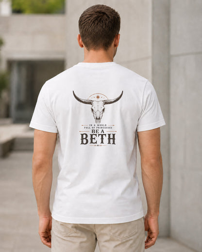 Be A Beth T-Shirt – Bio-Baumwolle Shirt Weiss, Rückenprint