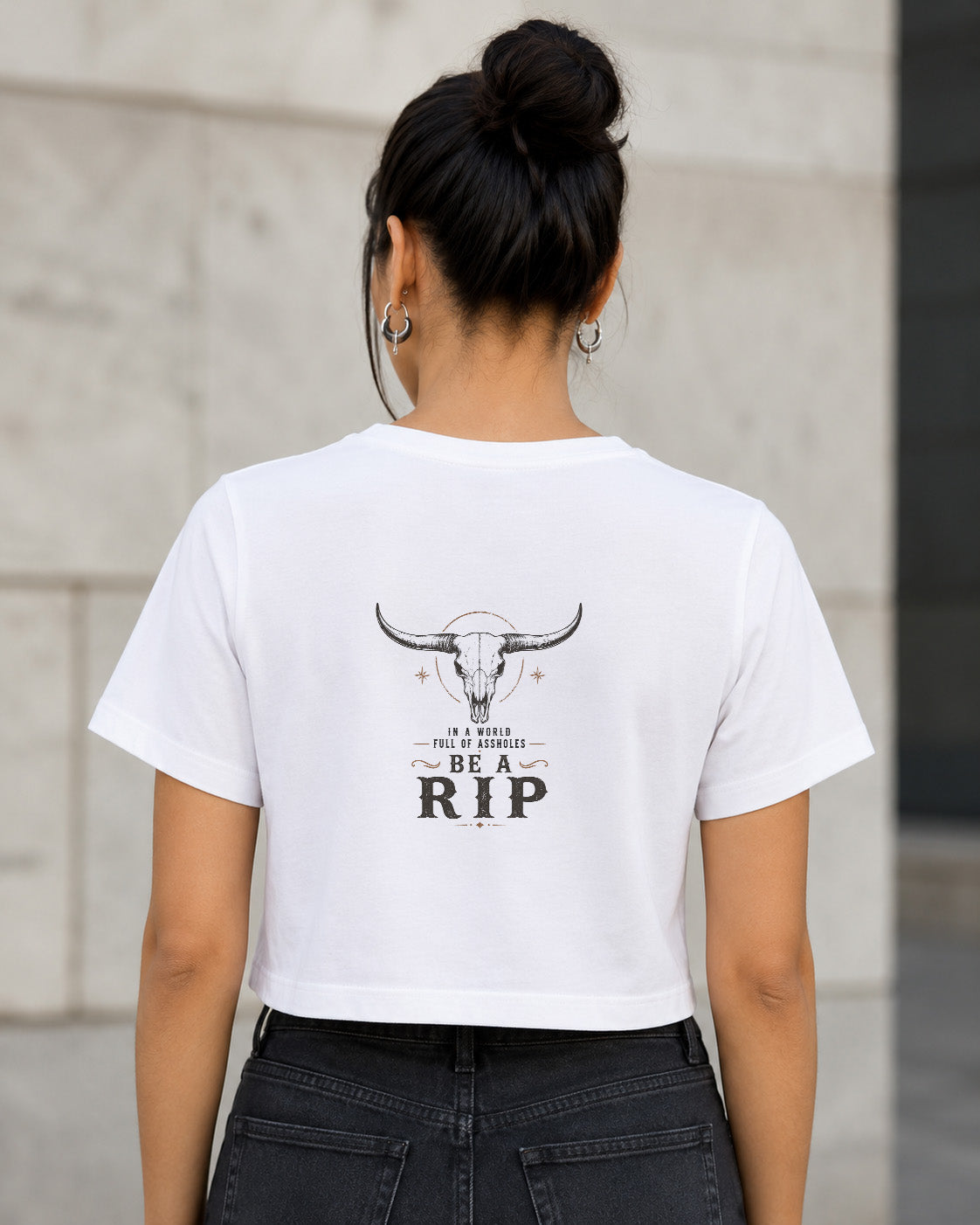 Be A Rip T-Shirt – Frauen Crop Shirt Weiss, Rückenprint