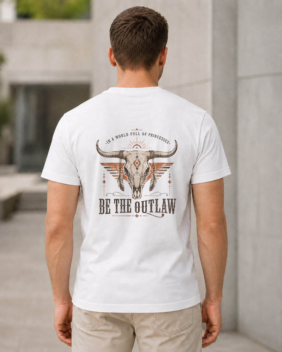 Be The Outlaw T-Shirt – Bio-Baumwolle Shirt Weiss, Rückenprint