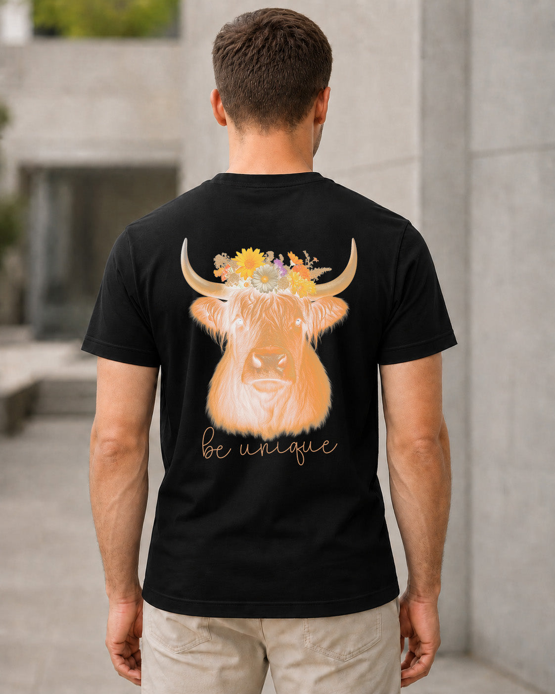 Be Unique T-Shirt – Bio-Baumwolle Shirt Schwarz, Rückenprint