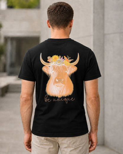 Be Unique T-Shirt – Bio-Baumwolle Shirt Schwarz, Rückenprint