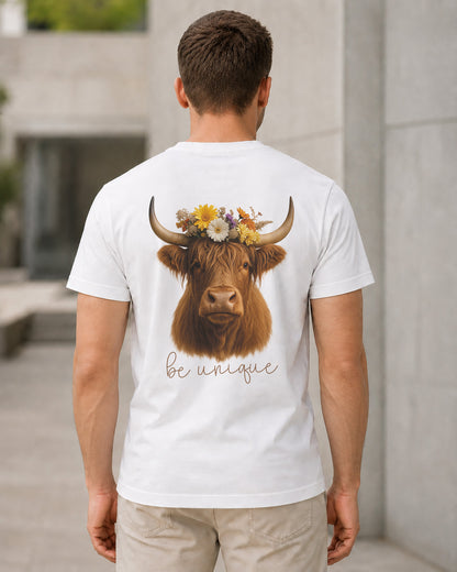 Be Unique T-Shirt – Bio-Baumwolle Shirt Weiss, Rückenprint