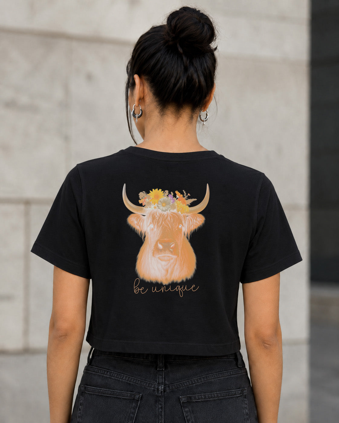 Be Unique T-Shirt – Frauen Crop Shirt Schwarz, Rückenprint