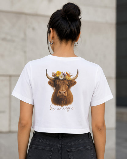 Be Unique T-Shirt – Frauen Crop Shirt Weiss, Rückenprint