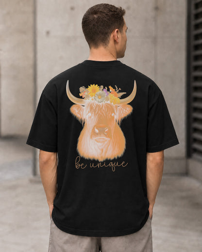 Be Unique T-Shirt – Heavyweight Oversize Shirt Schwarz, Rückenprint